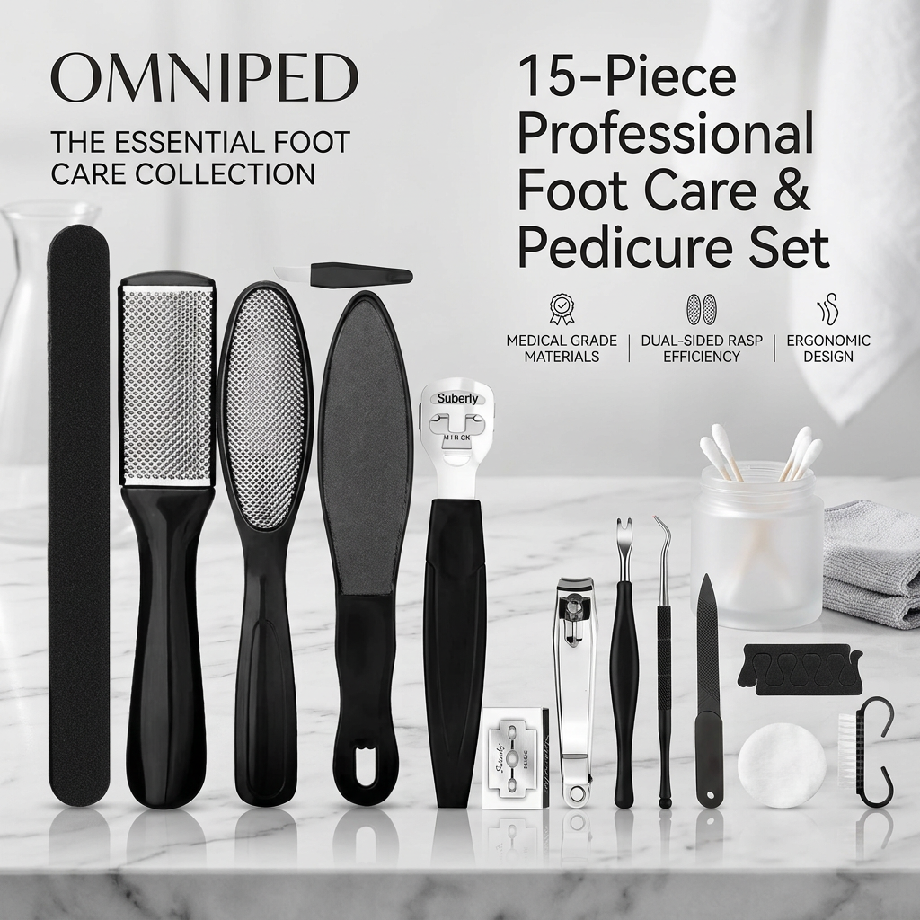 OmniPed 15-Piece Professional Foot Care Kit — Salon-Quality Pedicures at Home