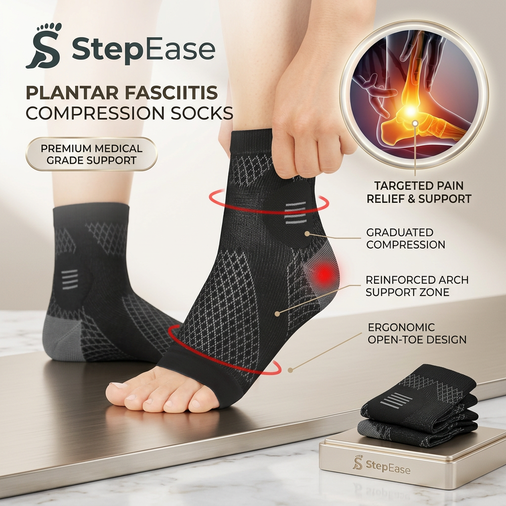 StepEase Plantar Fasciitis Compression Socks — All-Day Relief from Heel to Ankle